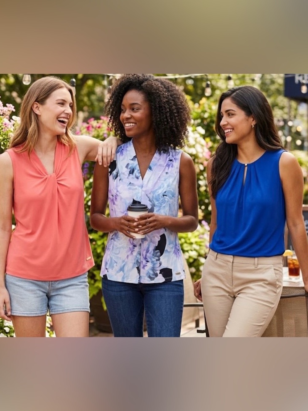 Calvin Klein Coral Pink, Royal Blue & Floral Sleeveless Tops (3)
